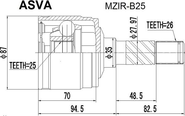 ASVA MZIR-B25 - Шарнирный комплект, ШРУС, приводной вал autospares.lv