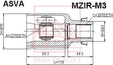 ASVA MZIR-M3 - Шарнирный комплект, ШРУС, приводной вал autospares.lv