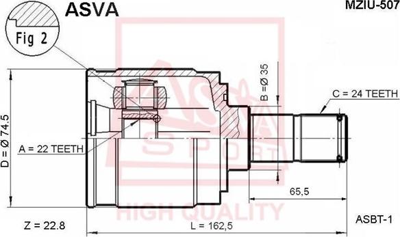 ASVA MZIU-507 - Шарнирный комплект, ШРУС, приводной вал autospares.lv