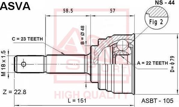 ASVA NS-44 - Шарнирный комплект, ШРУС, приводной вал autospares.lv