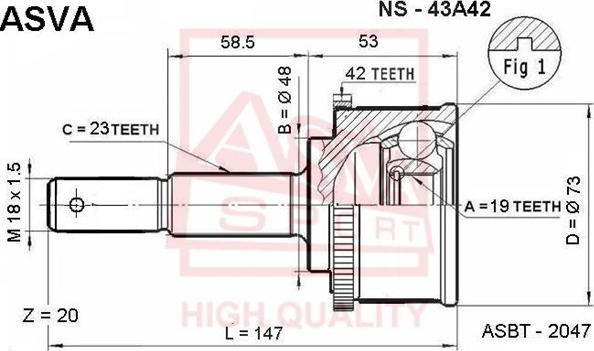 ASVA NS-43A42 - Шарнирный комплект, ШРУС, приводной вал autospares.lv