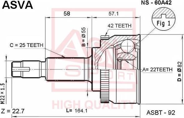 ASVA NS-60A42 - Шарнирный комплект, ШРУС, приводной вал autospares.lv