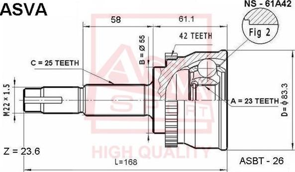 ASVA NS-61A42 - Шарнирный комплект, ШРУС, приводной вал autospares.lv