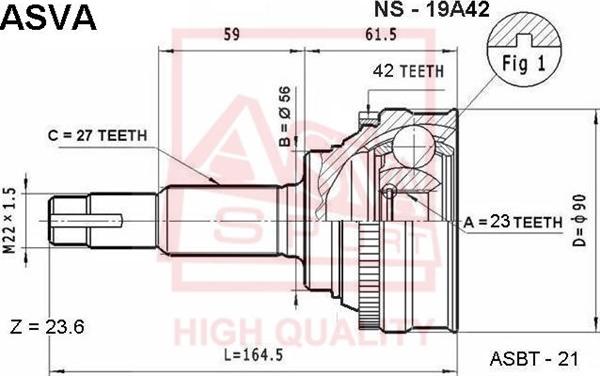 ASVA NS-19A42 - Шарнирный комплект, ШРУС, приводной вал autospares.lv