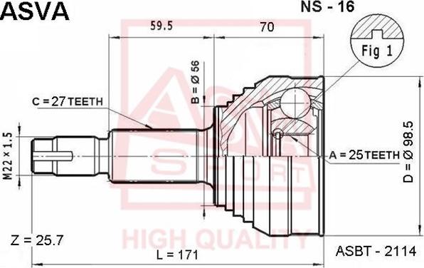 ASVA NS-16 - Шарнирный комплект, ШРУС, приводной вал autospares.lv