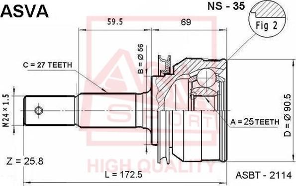 ASVA NS-35 - Шарнирный комплект, ШРУС, приводной вал autospares.lv