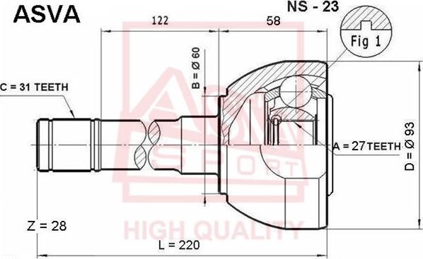 ASVA NS-23 - Шарнирный комплект, ШРУС, приводной вал autospares.lv