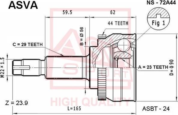 ASVA NS-72A44 - Шарнирный комплект, ШРУС, приводной вал autospares.lv