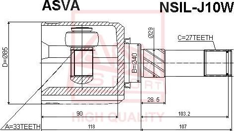 ASVA NSIL-J10W - Шарнирный комплект, ШРУС, приводной вал autospares.lv