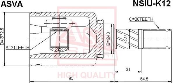 ASVA NSIU-K12 - Шарнирный комплект, ШРУС, приводной вал autospares.lv