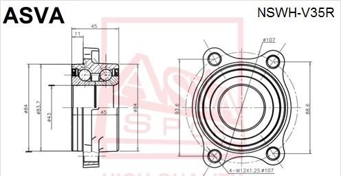 ASVA NSWH-V35R - Ступица колеса, поворотный кулак autospares.lv