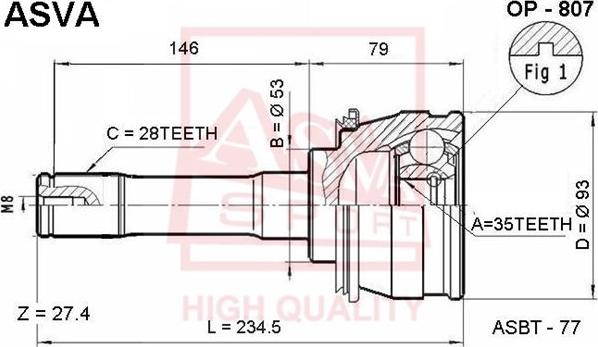 ASVA OP-807 - Шарнирный комплект, ШРУС, приводной вал autospares.lv