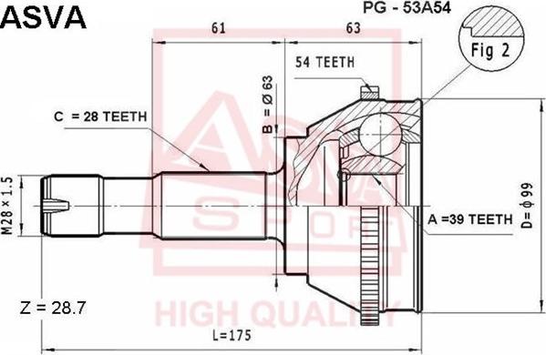 ASVA PG-53A54 - Шарнирный комплект, ШРУС, приводной вал autospares.lv