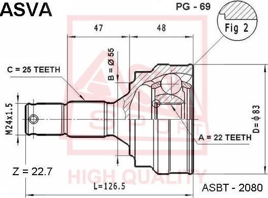 ASVA PG-69 - Шарнирный комплект, ШРУС, приводной вал autospares.lv