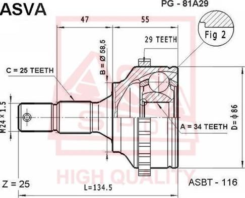 ASVA PG-81A29 - Шарнирный комплект, ШРУС, приводной вал autospares.lv