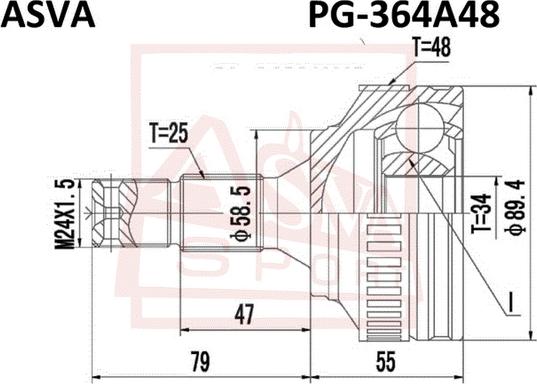 ASVA PG-364A48 - Шарнирный комплект, ШРУС, приводной вал autospares.lv