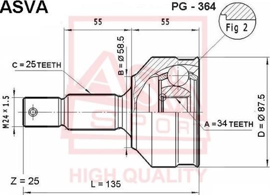 ASVA PG-364 - Шарнирный комплект, ШРУС, приводной вал autospares.lv