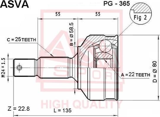 ASVA PG-365 - Шарнирный комплект, ШРУС, приводной вал autospares.lv