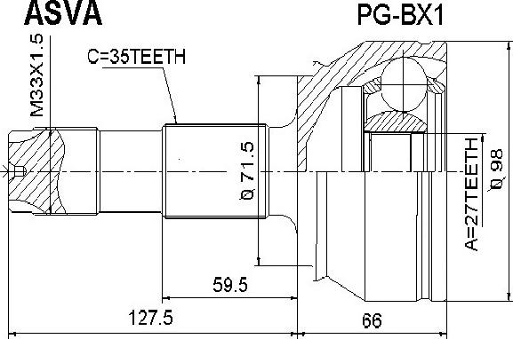 ASVA PG-BX1 - Шарнирный комплект, ШРУС, приводной вал autospares.lv