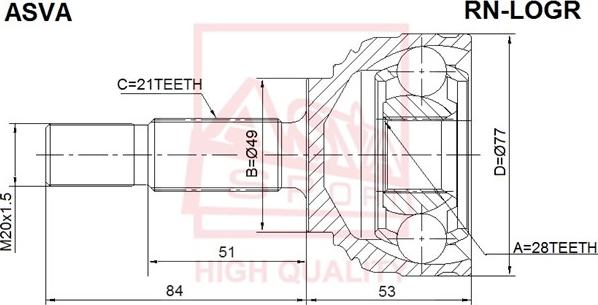 ASVA RN-LOGR - Шарнирный комплект, ШРУС, приводной вал autospares.lv