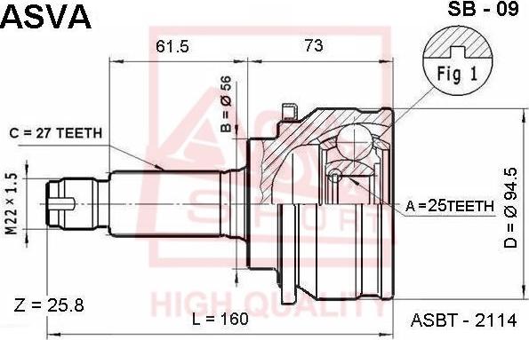 ASVA SB-09 - Шарнирный комплект, ШРУС, приводной вал autospares.lv