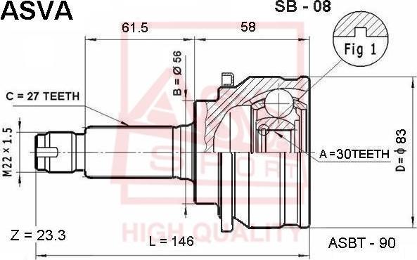 ASVA SB-08 - Шарнирный комплект, ШРУС, приводной вал autospares.lv