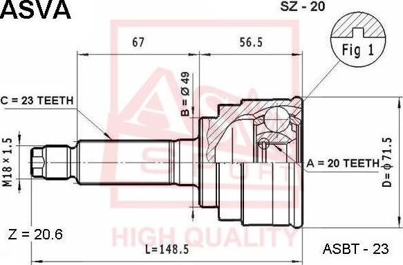 ASVA SZ-20 - Шарнирный комплект, ШРУС, приводной вал autospares.lv