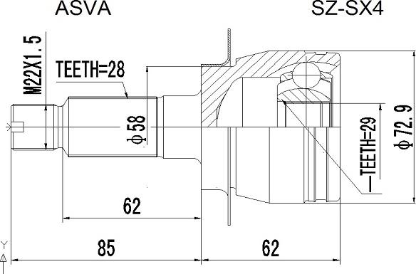 ASVA SZ-SX4 - Шарнирный комплект, ШРУС, приводной вал autospares.lv