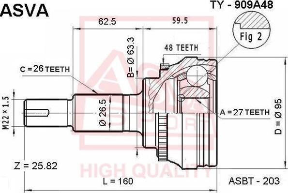 ASVA TY-909A48 - Шарнирный комплект, ШРУС, приводной вал autospares.lv