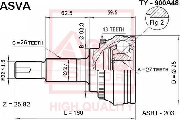 ASVA TY-900A48 - Шарнирный комплект, ШРУС, приводной вал autospares.lv