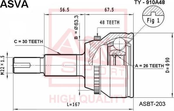 ASVA TY-910A48 - Шарнирный комплект, ШРУС, приводной вал autospares.lv