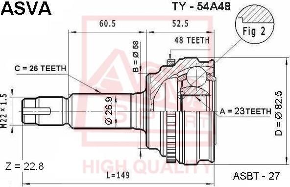 ASVA TY-54A48 - Шарнирный комплект, ШРУС, приводной вал autospares.lv