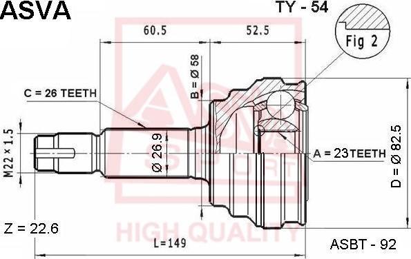 ASVA TY-54 - Шарнирный комплект, ШРУС, приводной вал autospares.lv