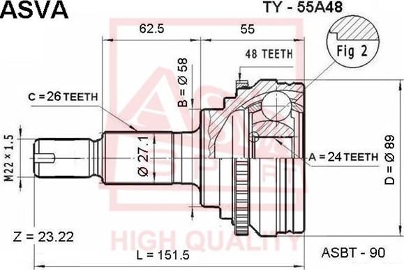 ASVA TY-55A48 - Шарнирный комплект, ШРУС, приводной вал autospares.lv