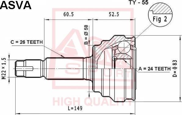 ASVA TY-55 - Шарнирный комплект, ШРУС, приводной вал autospares.lv