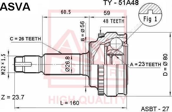 ASVA TY-51A48 - Шарнирный комплект, ШРУС, приводной вал autospares.lv