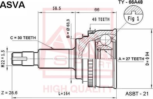 ASVA TY-66A48 - Шарнирный комплект, ШРУС, приводной вал autospares.lv