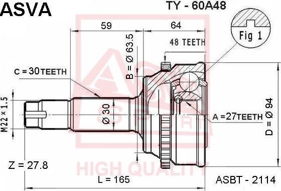 ASVA TY-60A48 - Шарнирный комплект, ШРУС, приводной вал autospares.lv