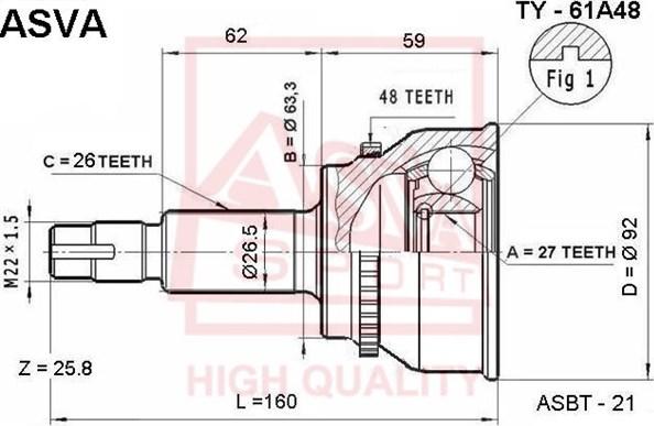 ASVA TY-61A48 - Шарнирный комплект, ШРУС, приводной вал autospares.lv