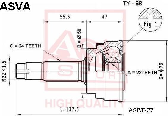 ASVA TY-68 - Шарнирный комплект, ШРУС, приводной вал autospares.lv