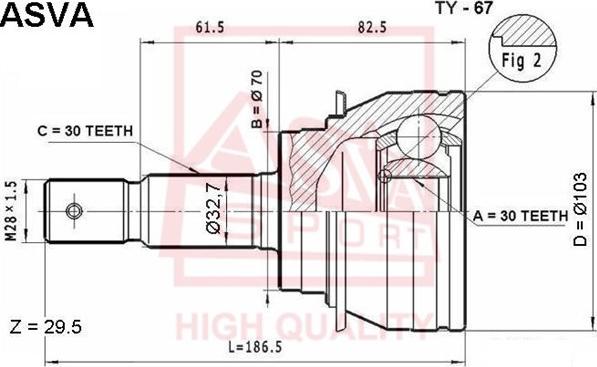 ASVA TY-67 - Шарнирный комплект, ШРУС, приводной вал autospares.lv