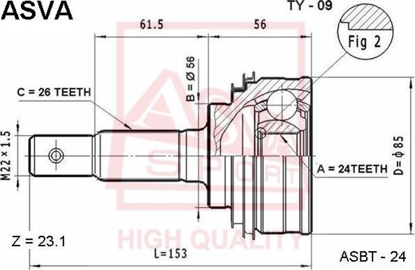 ASVA TY-09 - Шарнирный комплект, ШРУС, приводной вал autospares.lv