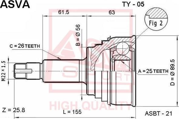 ASVA TY-05 - Шарнирный комплект, ШРУС, приводной вал autospares.lv