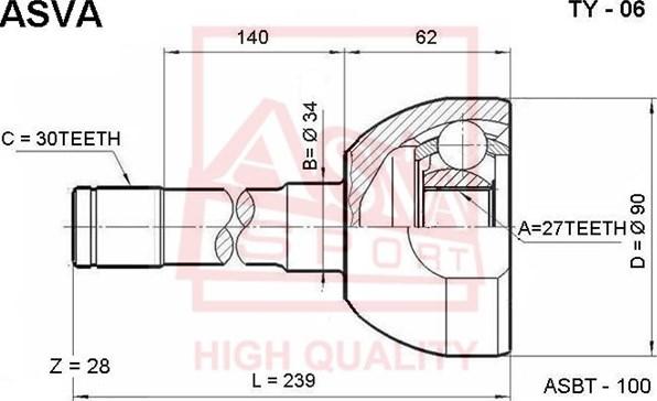 ASVA TY-06 - Шарнирный комплект, ШРУС, приводной вал autospares.lv