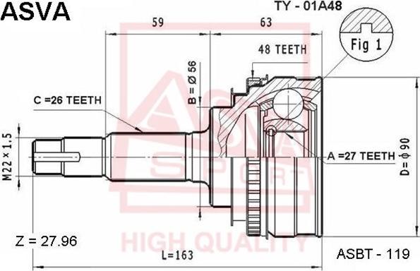 ASVA TY-01A48 - Шарнирный комплект, ШРУС, приводной вал autospares.lv