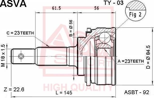 ASVA TY-03 - Шарнирный комплект, ШРУС, приводной вал autospares.lv