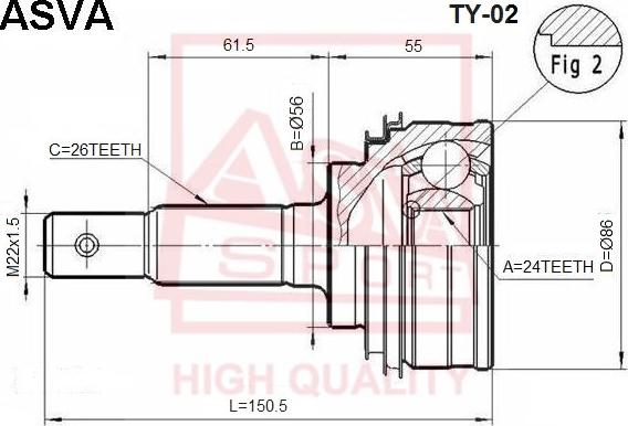 ASVA TY-02 - Шарнирный комплект, ШРУС, приводной вал autospares.lv