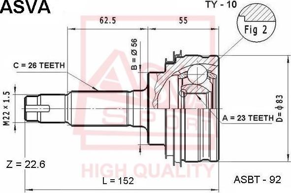 ASVA TY-10 - Шарнирный комплект, ШРУС, приводной вал autospares.lv