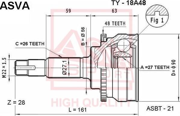 ASVA TY-18A48 - Шарнирный комплект, ШРУС, приводной вал autospares.lv