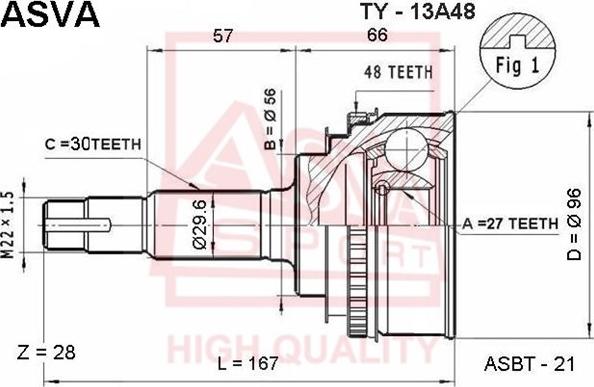 ASVA TY-13A48 - Шарнирный комплект, ШРУС, приводной вал autospares.lv